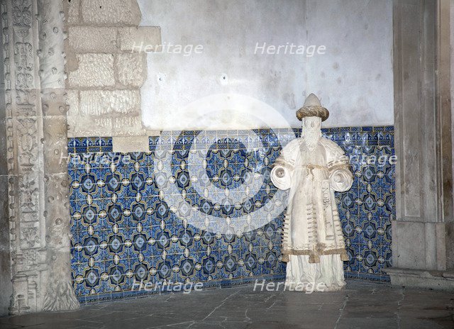 Statue and azulejo tiles, Monastery of Alcobaca, Alcobaca, Portugal, 2009.  Artist: Samuel Magal