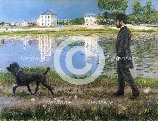 Richard Gallo and His Dog at Petit Gennevilliers, c. 1883-1884. Artist: Caillebotte, Gustave (1848-1894)