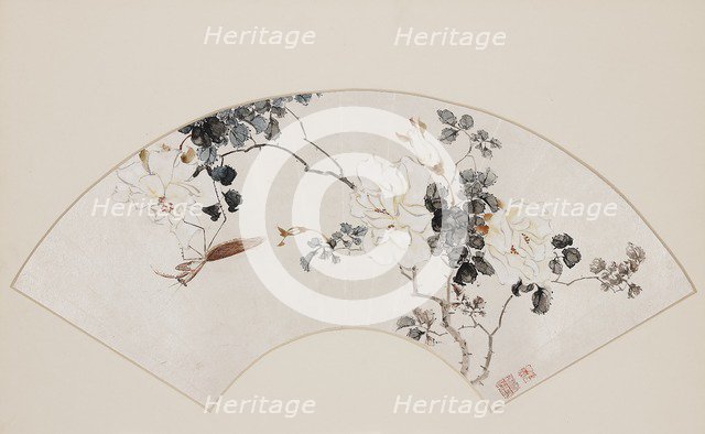 Rose and praying mantis, 19th century (1801-1900). Artist: Baoru Liu.