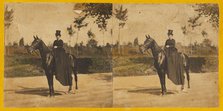 Woman with top hat on horseback, about 1860. Creator: Unknown.