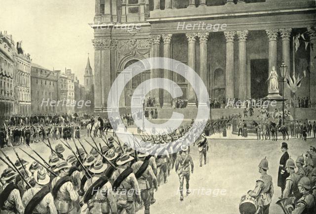 'Return of the City Imperial Volunteers: Arrival at St. Paul's Cathedral', 1901. Creators: Frank Dadd, Stephen T Dadd.