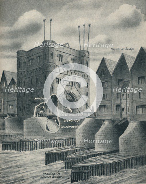'The Drawbridge Defending London City', c1934. Artist: Unknown.
