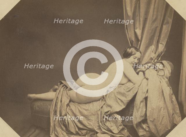 Academic Nude, Reclining on a Sofa, c. 1855. Creator: Auguste Belloc (French, 1801-c. 1868).