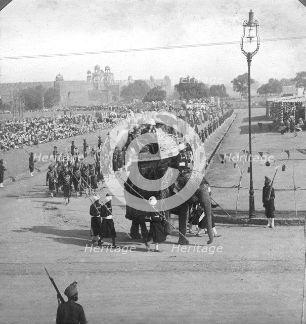 Government officials in a state procession, India, 1913.Artist: HD Girdwood