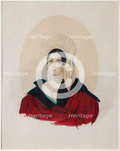 Portrait of Anna Davydovna Baratynskaya (1814-1889), née Abamelek-Lazareva, 1836. Artist: Osokin (Asokin), Konstantin Semyonovich (1801-after 1847)