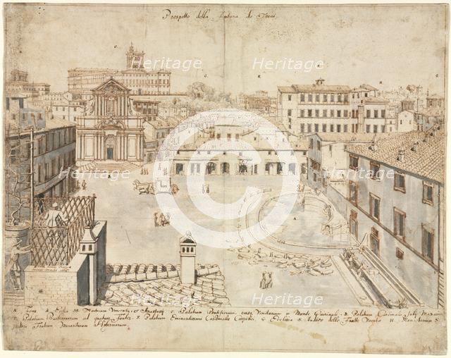 Eighteen Views of Rome: The Trevi Fountain, 1665. Creator: Lievin Cruyl (Flemish, c. 1640-c. 1720).
