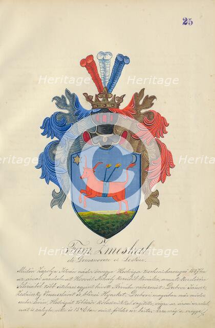 Coat of arms of the Zmeskalova family, 1904. Creator: Adolf Medzihradsky.