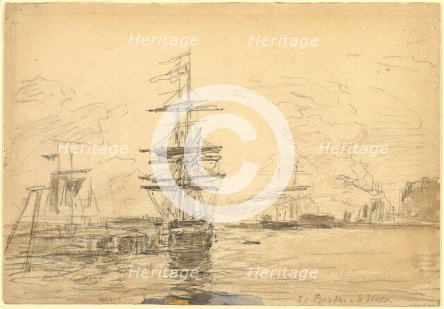 Ships in Harbor, c. 1875. Creator: Eugene Louis Boudin.