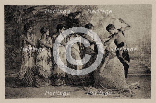 Faun (Nijinsky) and five maenads. Scene from the Nijinsky ballet "The Afternoon of a Faun", 1912. Creator: De Meyer, Baron Adolphe Edward Sigismund (1868-1946).