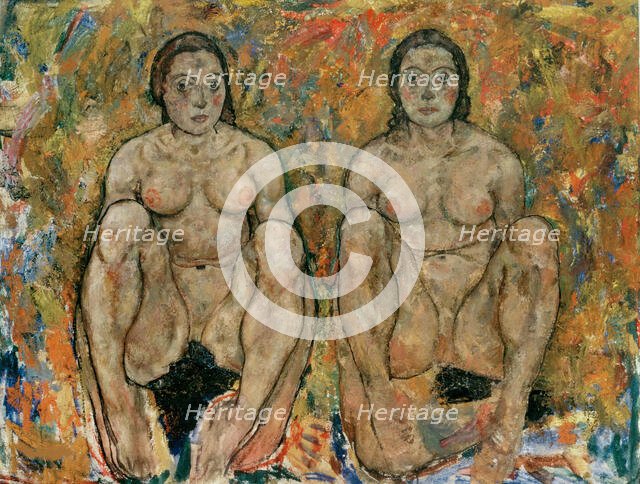 Crouching Woman Couple, 1918. Creator: Schiele, Egon (1890-1918).