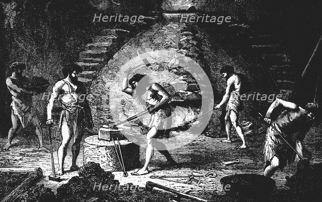 Artist's reconstruction of a late Iron Age forge, 1890. Artist: Unknown
