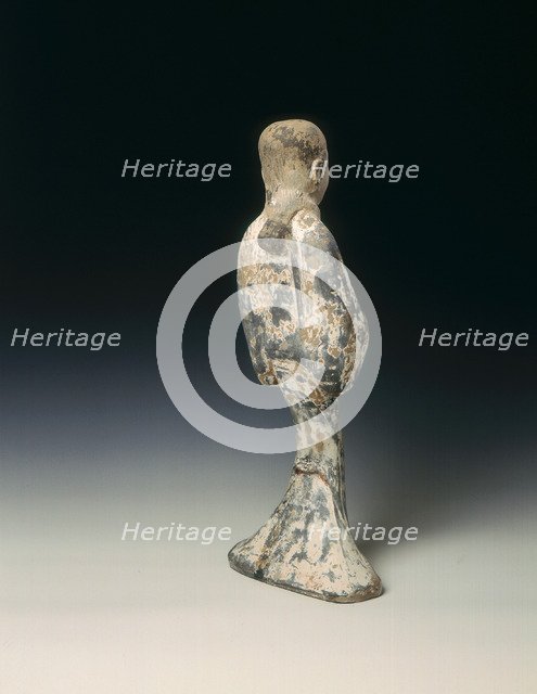 Grey pottery standing woman, Western Han dynasty, China, 206 BC-8 AD. Artist: Unknown
