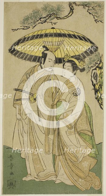 The Actors Arashi Hinaji I (right), and Ichikawa Komazo II (left), as Princess Sakura..., c. 1769. Creator: Shunsho.