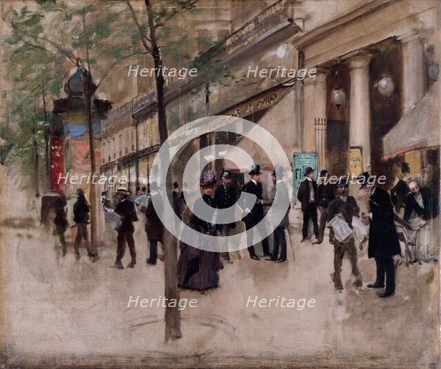 Boulevard Montmartre, in front of the Théâtre des Varieties, in the afternoon, c1885. Creator: Jean Beraud.