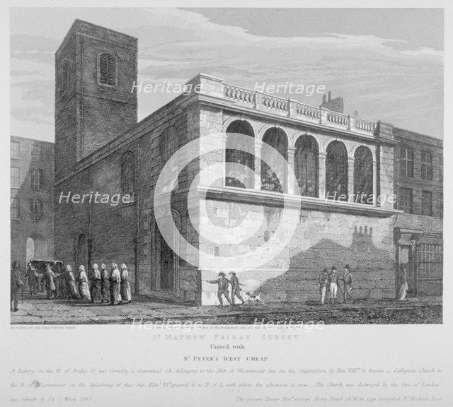 Church of St Matthew, Friday Street, City of London, 1814. Artist: Joseph Skelton