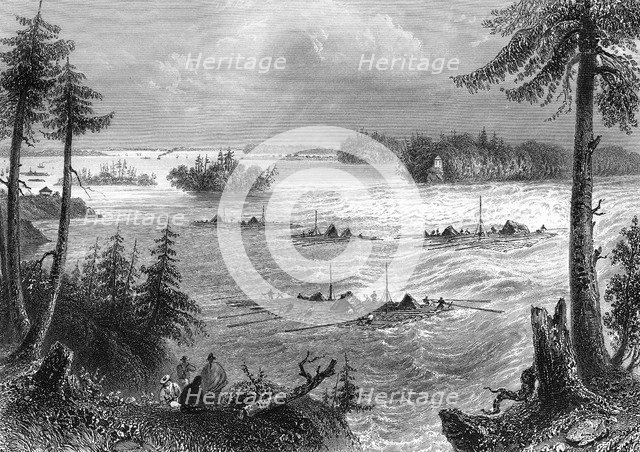 The junction of the Ottawa and St Lawrence rivers, Canada, 1842.Artist: John Cousen