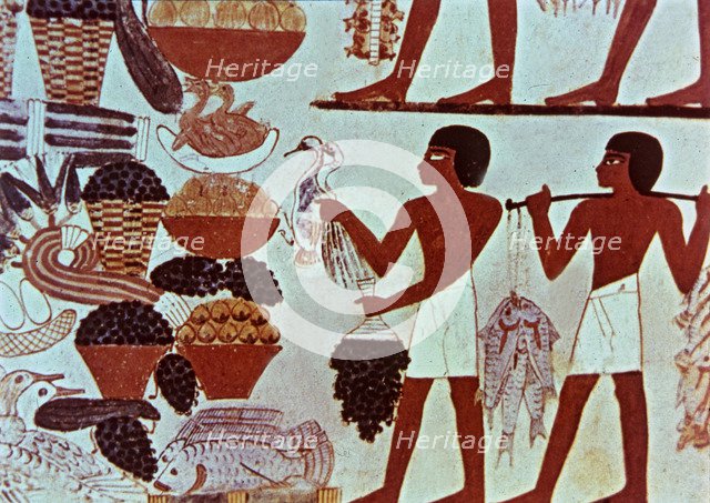 Servants with offerings, fresco in the Tomb of Menna at Sheikh Abd el-Qurna.
