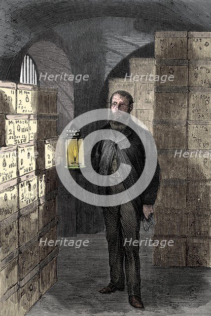 Banknote store in the vaults of the Bank of England, c1870. Artist: Unknown.