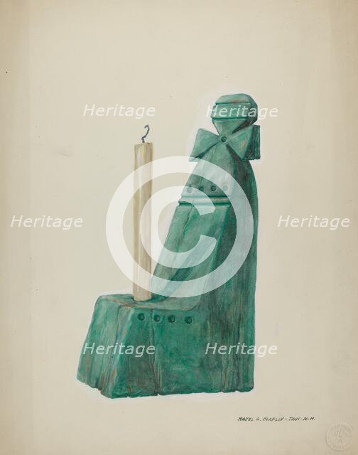 Painted Wooden Candle Stick, with Grooves and Circles, c. 1937. Creator: Majel G. Claflin.