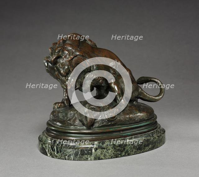 Lion and Serpent, c. 1830 - 1875. Creator: Antoine-Louis Barye (French, 1796-1875).