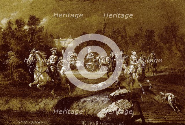 Peter II in Peterhof. Artist: Charlemagne, Adolf (1826-1901)