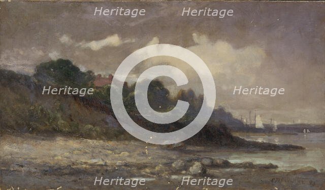 Untitled (shoreline with sailboats and roof), 1893. Creator: Edward Mitchell Bannister.