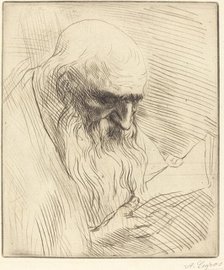 Study of the Head of a Man Reading (Etude de tete d'homme lisant). Creator: Alphonse Legros.