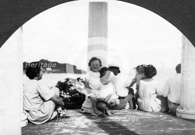 Nanny Ekaterina, Yuli and Vera Briner, unknown, Vera Dmitrievna Briner with daughter..., 1923. Creator: Unknown.