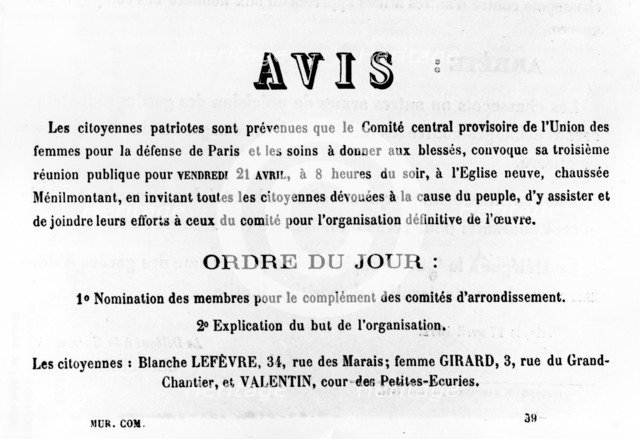 Avis, from French Political posters of the Paris Commune,  May 1871. Artist: Unknown