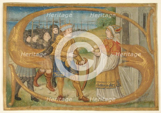 Manuscript Leaf Cutting Probably from a Missal with an Illuminated Initial S..., late 15th century. Creator: Unknown.