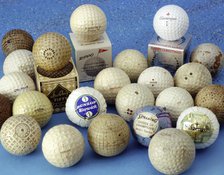 Gutta percha and rubber-core golf balls, c1920. Artist: Spalding