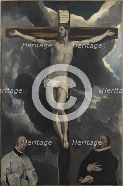 Christ on the Cross adored by two Donor, End of 16th cen.. Creator: El Greco, Dominico (1541-1614).