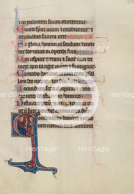 Initial C: Pharaoh Handing a Key to David; Bute Psalter, text and illumination about 1285. Creator: Bute Master.