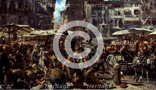 Piazza d’Erbe in Verona, 1884. Artist: Menzel, Adolph Friedrich, von (1815-1905)