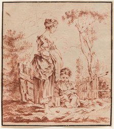 Young Woman Standing with a Seated Child, 18th century. Creator: Unknown French; After François Boucher French, 1703-1770.
