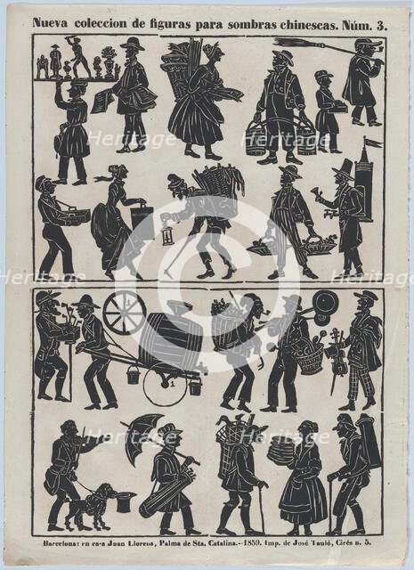 Sheet 3 of figures for Chinese shadow puppets, 1859. Creator: Juan Llorens.