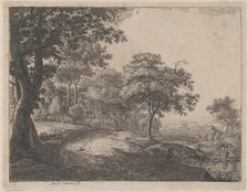 A Man and a Woman Crossing a Stream, 17th century. Creator: Anthonie Waterloo.