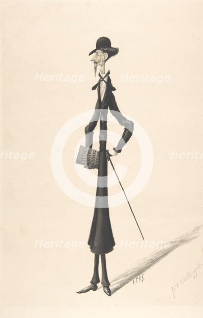 Caricature of a Tall Thin Man Carrying a Book, 1885. Creator: Anon.