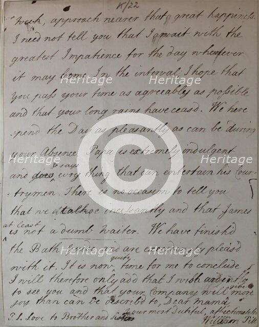 Letter from William Pitt, 1772. Creator: William Pitt the Younger.