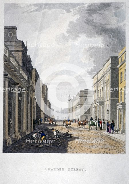 View of Charles Street with figures working in the foreground, London, 1822.          Artist: Anon