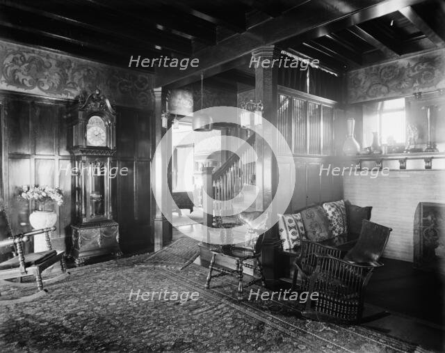 Residence of Dr. J.H. Lancashire, the hall and grandfather clock, Alma, Mich., between 1900 and 1910 Creator: Unknown.