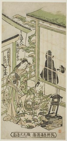The Actors Utagawa Shirogoro as Ukishima Daihachi and Sanogawa Senzo as Senju no Mae, c. 1745. Creator: Torii Kiyonobu II.