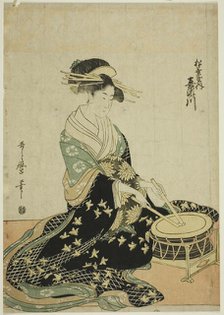 The Courtesan Kisegawa of the Matsubaya, from an untitled series of courtesans of the..., c. 1797. Creator: Kitagawa Utamaro.