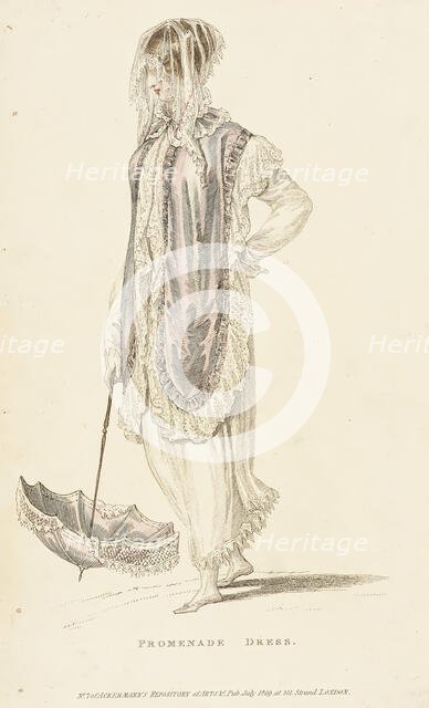 Fashion Plate (Promenade Dress), 1809. Creator: Rudolph Ackermann.