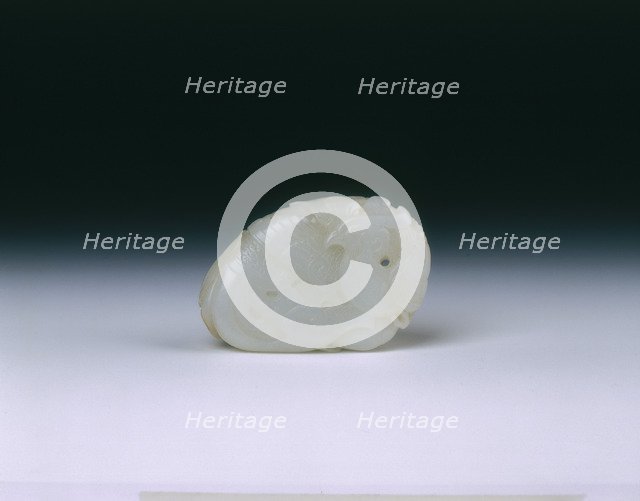 'Mutton fat' jade pendant of a phoenix and peaches, Qing dynasty, China, probably 18th century. Artist: Unknown