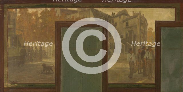 Sketch for the town hall of Vanves: Views of Vanves. Tram. Place de Vanves. Castle path..., 1902. Creator: Jean Joseph Enders.