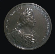Portrait head on a medal of Louis XIV, 17th century. Artist: Unknown