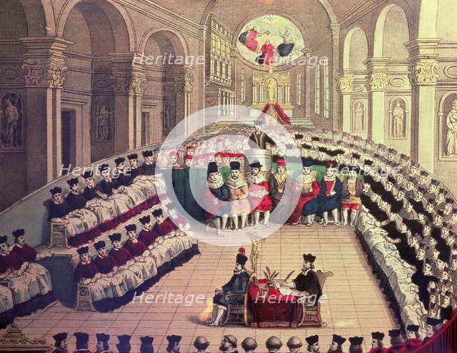 Council of Trent (1545 - 1547), called by Pope Paul III, first period, 18th century engraving.