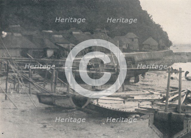 'Tai-no-ura - Tiny houses on a margin of sand with fishing boats', c1900, (1921). Artist: Julian Leonard Street.
