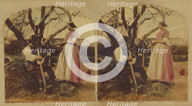 Man and woman in the garden, about 1865. Creator: London Stereoscopic & Photographic Co.